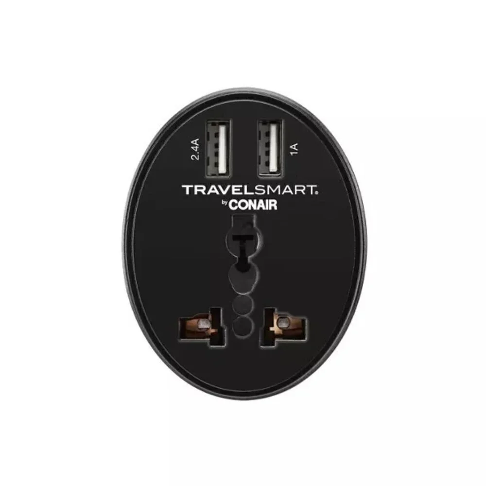 Travel Smart by Conair EU Adapter Plug with Outlet and 2 USB Ports